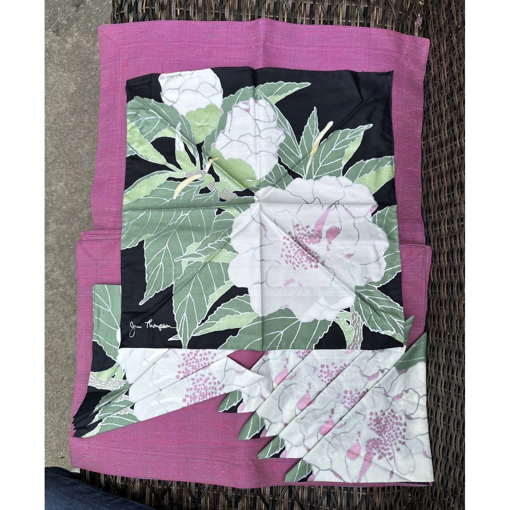 Vintage Jim Thompson Thai Silk Table Linens 8 Placemats‎ 8 Napkins NOS Botanical